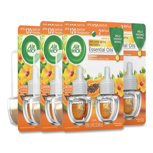 Image of Air Wick® Scented Oil Twin Refill, Hawai'i Exotic Papaya/Hibiscus Flower, 0.67 oz, 2/Pack, 6 Packs/Carton