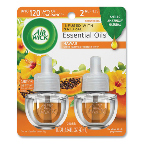 Image of Air Wick® Scented Oil Twin Refill, Hawai'i Exotic Papaya/Hibiscus Flower, 0.67 oz, 2/Pack, 6 Packs/Carton