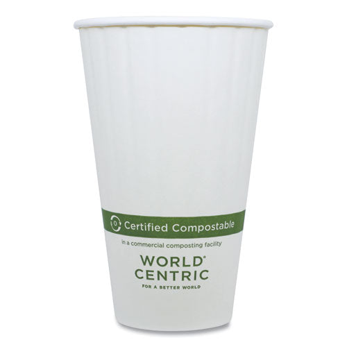 Image of World Centric® Double Wall Paper Hot Cups, 16 oz, White, 600/Carton