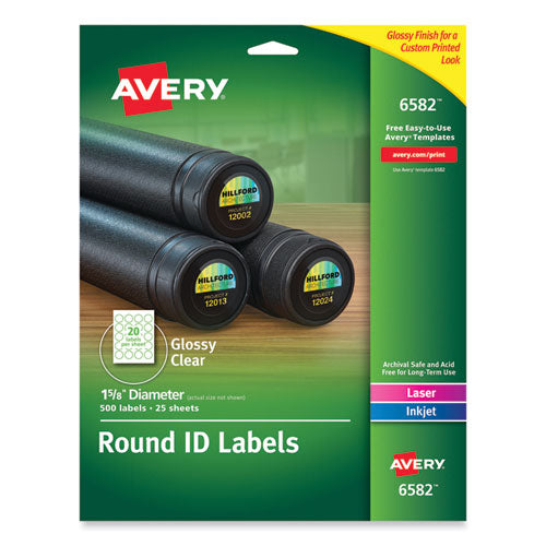 Image of Avery® Round Print-To-The Edge Labels With Surefeed And Easypeel, 1.67" Dia, Glossy Clear, 500/pk