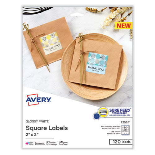 Image of Avery® Laser/Inkjet Media Labels, Inkjet/Laser Printers, 2 x 2, White, 12 Labels/Sheet, 10 Sheets/Pack