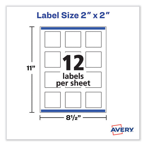 Image of Avery® Laser/Inkjet Media Labels, Inkjet/Laser Printers, 2 x 2, White, 12 Labels/Sheet, 10 Sheets/Pack