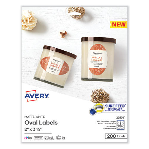 Image of Avery® Laser/Inkjet Media Labels, Inkjet/Laser Printers, 2 x 3.3, White, 8 Labels/Sheet, 25 Sheets/Pack