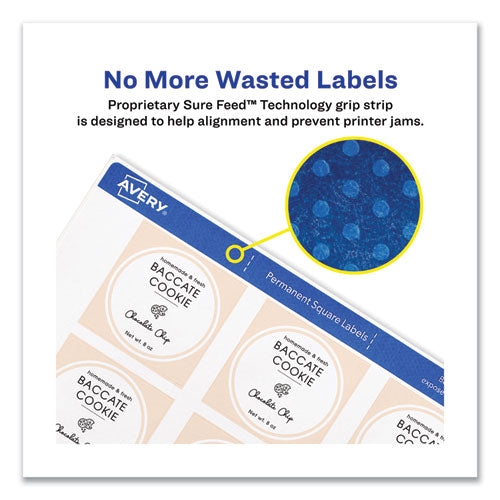 Image of Avery® Square Labels With Sure Feed And Trueblock, 2 X 2, White, 300/pack