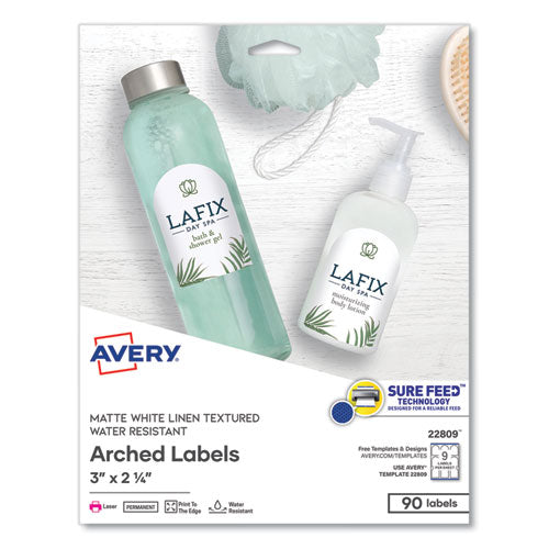 Image of Avery® Textured Arched Print-To-The-Edge Labels, Laser Printers, 3 X 2.25, White, 9/sheet, 10 Sheets/pack