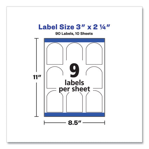 Image of Avery® Textured Arched Print-To-The-Edge Labels, Laser Printers, 3 X 2.25, White, 9/sheet, 10 Sheets/pack