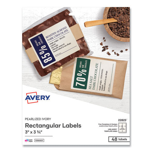 Image of Avery® Rectangle Labels, Inkjet/laser Printers, 3 X 3.75, Pearl Ivory, 6/sheet, 8 Sheets/box