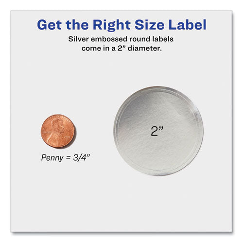 Image of Avery® Round Labels, Inkjet Printers, 2" dia, Silver, 12/Sheet, 8 Sheets/Pack