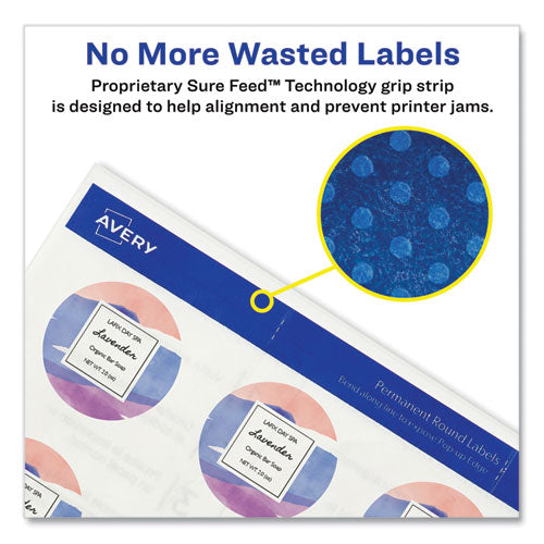 Image of Avery® Round Print-To-The Edge Labels With Sure Feed And Easy Peel, 2" Dia, Glossy Clear, 120/pk
