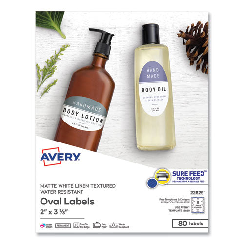 Image of Avery® Oval Print-To-The-Edge Labels, 2 X 3.33, White, 8/sheet, 10 Sheets/pack