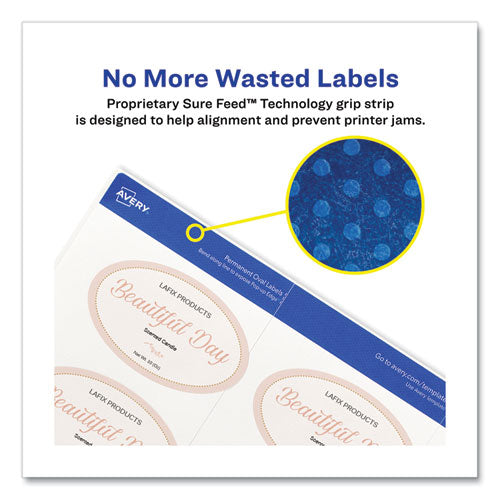 Image of Avery® Oval Print-To-The-Edge Labels, 2 X 3.33, White, 8/sheet, 10 Sheets/pack