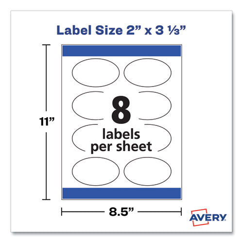 Image of Avery® Oval Print-To-The-Edge Labels, 2 X 3.33, White, 8/sheet, 10 Sheets/pack
