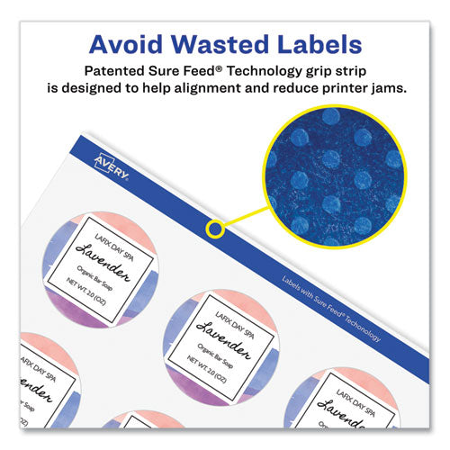 Image of Avery® Durable White ID Labels w/ Sure Feed, 2.5" dia, White, 72/Pk