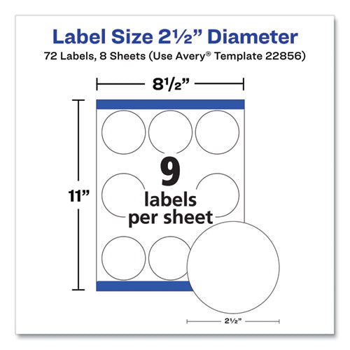 Image of Avery® Durable White ID Labels w/ Sure Feed, 2.5" dia, White, 72/Pk