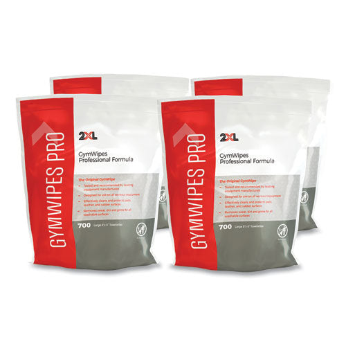 Image of 2XL Gym Wipes Professional, 1-Ply, 6 x 8, Unscented, White, 700/Pack, 4 Packs/Carton