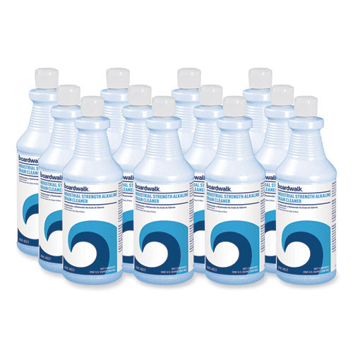 Image of Boardwalk® Industrial Strength Alkaline Drain Cleaner and Clog Remover, 32 oz Bottle, 12/Carton