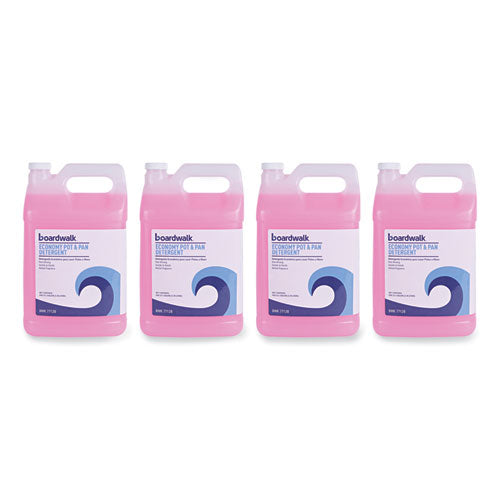 Image of Boardwalk® Industrial Strength Pot and Pan Hand Dishwashing Detergent, Herbal Scent, 1 gal Bottle, 4/Carton