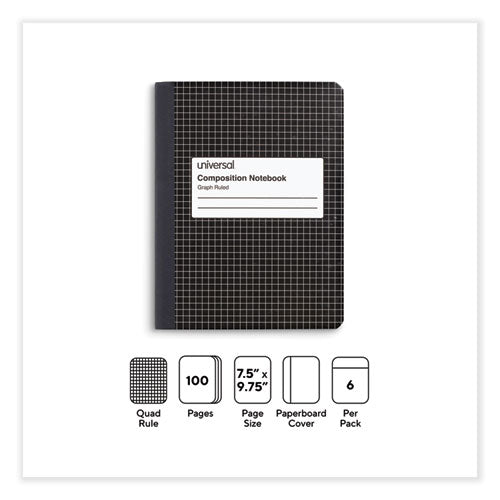 Image of Universal® Quad Rule Composition Book, Quadrille Rule (4 sq/in), Black Marble Cover, (100) 9.75 x 7.5 Sheets, 6/Pack