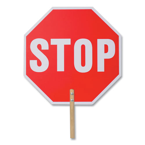 Image of Tatco Handheld Stop Sign, 18" Red/White Face, White Graphics