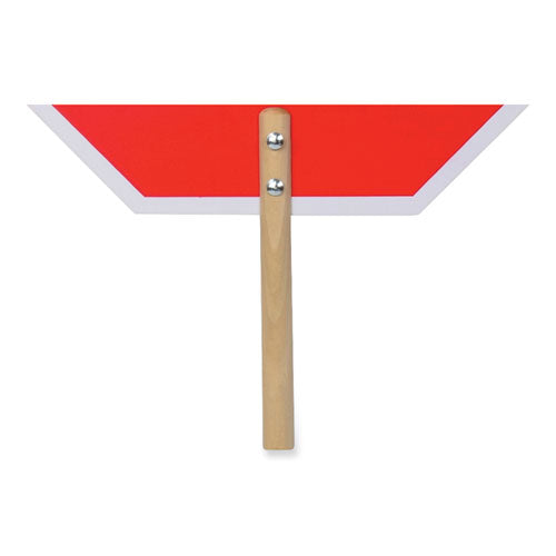 Image of Tatco Handheld Stop Sign, 18" Red/White Face, White Graphics