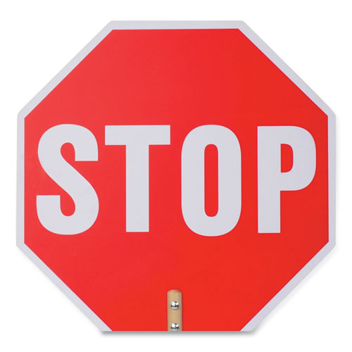 Image of Tatco Handheld Stop Sign, 18" Red/White Face, White Graphics