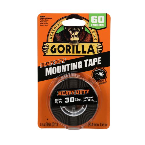Image of Gorilla® Heavy Duty Mounting Tape, Permanent, Holds Up to 30 lbs, 1" x 60", Black
