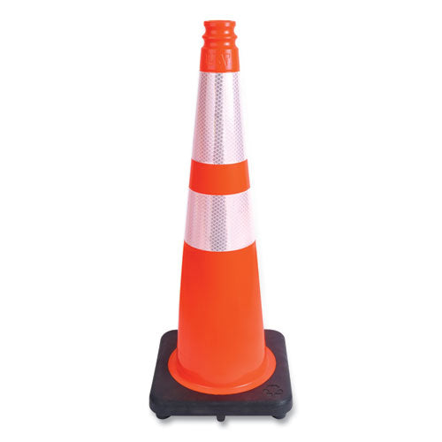 Image of Tatco Traffic Cone, 10.75 x 10.75 x 28, Orange/Silver/Black