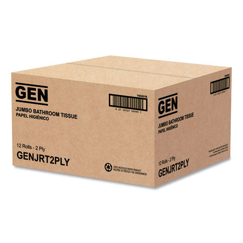 Image of GEN Jumbo Bath Tissue, Septic Safe, 2-Ply, White, 3.5" x 750 ft, 12/Carton