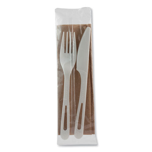 Image of World Centric® TPLA Compostable Cutlery, Fork/Knife/Napkin, Plastic, White, 500/Carton