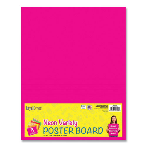 Image of Royal Brites Premium Coated Poster Board, 11 x 14, Assorted Neon Colors, 5/Pack