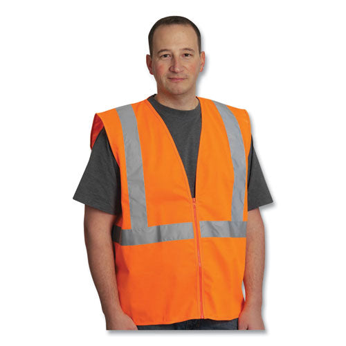 Image of PIP ANSI Class 2 Two-Pocket Zipper Mesh Safety Vest, Polyester Mesh, X-Large, Orange