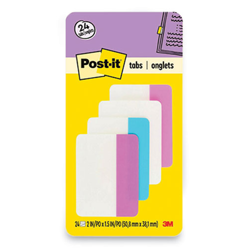 Image of Post-it® Tabs Solid Color Tabs, 1/5-Cut, Assorted Pastel Colors, 2" Wide, 24/Pack