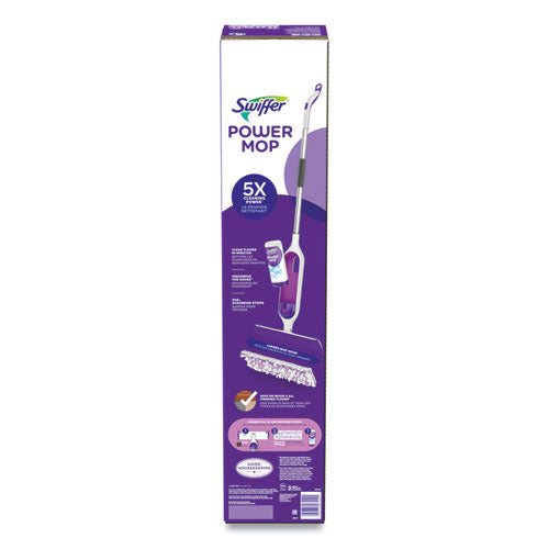 Image of Swiffer® PowerMop Starter Kit, 15.4 x 5.3 White/Purple Cloth Head, 26" Silver Aluminum Handle