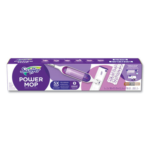 Image of Swiffer® PowerMop Starter Kit, 15.4 x 5.3 White/Purple Cloth Head, 26" Silver Aluminum Handle