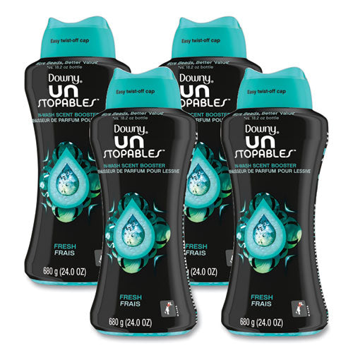 Image of Downy® Unstopables In-Wash Scent Booster Beads, Fresh Scent, 24 oz Pour Bottle, 4/Carton