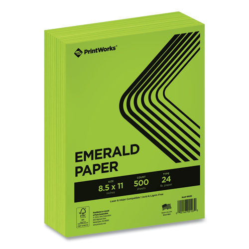 Image of PrintWorks® Professional Color Paper, 24 lb Text Weight, 8.5 x 11, Emerald Green, 500/Ream