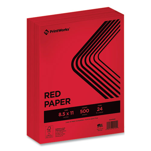 Image of PrintWorks® Professional Color Paper, 24 lb Text Weight, 8.5 x 11, Red, 500/Ream