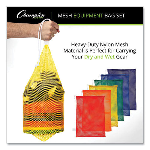 Image of Champion Sports Heavy-Duty Mesh Bag, 12" X 18", Gold, Green, Orange, Purple, Royal Blue, Scarlet Red, 6/set