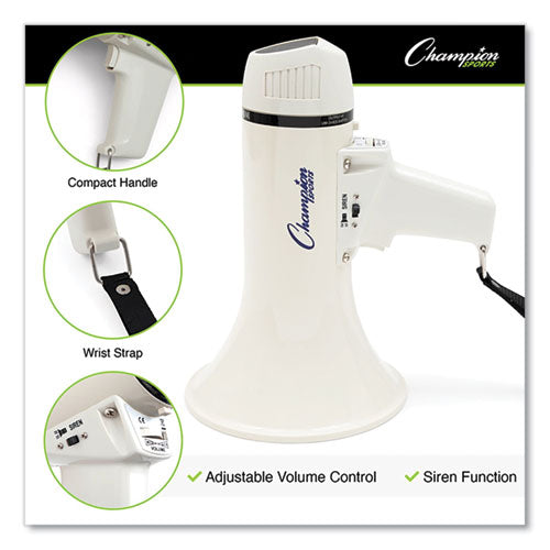 Image of Champion Sports Megaphone, 4 W to 8 W, 400 yds Range, White