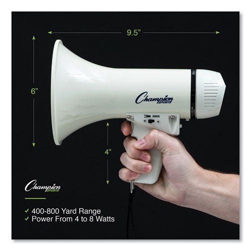 Image of Champion Sports Megaphone, 4 W to 8 W, 400 yds Range, White