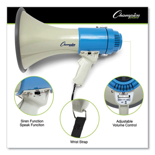 Image of Champion Sports Megaphone, 12 W to 25 W, 1,000 yds Range, White/Blue