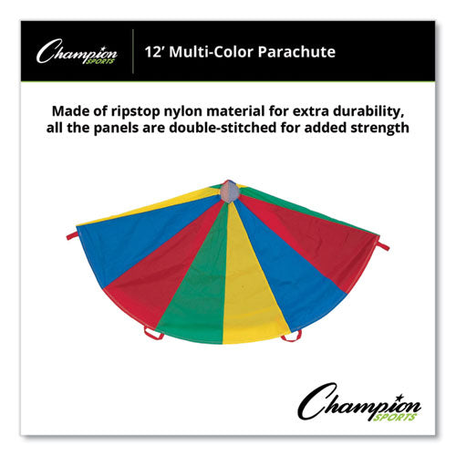 Image of Champion Sports Nylon Multicolor Parachute, 12 Ft Dia, 12 Handles