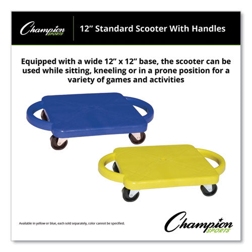 Image of Champion Sports Scooter With Handles, Blue/yellow, 4 Rubber Swivel Casters, Plastic, 12 X 12