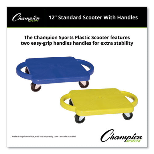 Image of Champion Sports Scooter With Handles, Blue/yellow, 4 Rubber Swivel Casters, Plastic, 12 X 12
