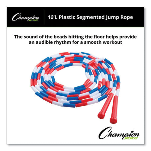 Image of Champion Sports Segmented Plastic Jump Rope, 16 Ft, Red/blue/white