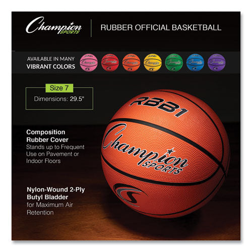 Image of Champion Sports Rubber Sports Ball, For Basketball, No. 7 Size, Official Size, Orange