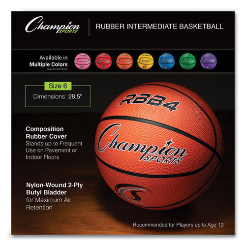 Image of Champion Sports Rubber Sports Ball, For Basketball, No. 6, Intermediate Size, Orange