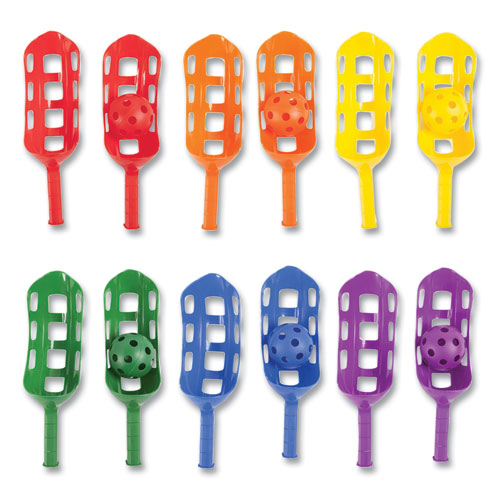 Image of Champion Sports Scoop Ball Set, Plastic, Assorted Colors, 2 Scoops,1 Ball/set, 6/set