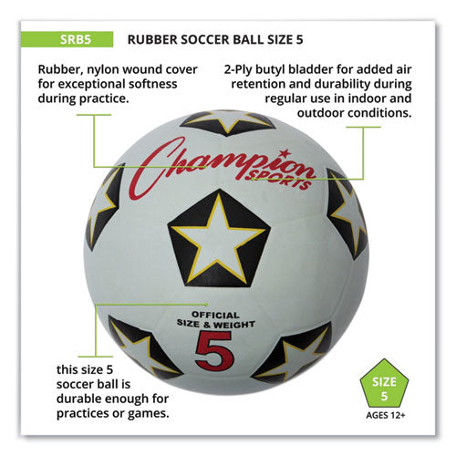 Image of Champion Sports Rubber Sports Ball, For Soccer, No. 5 Size, White/black