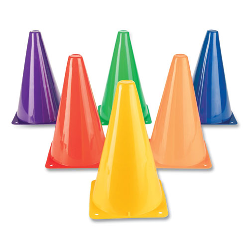 Image of Champion Sports High-Visibility Plastic Cones, 9" Tall, Assorted Colors, 5" x 5" Base, 6/Set
